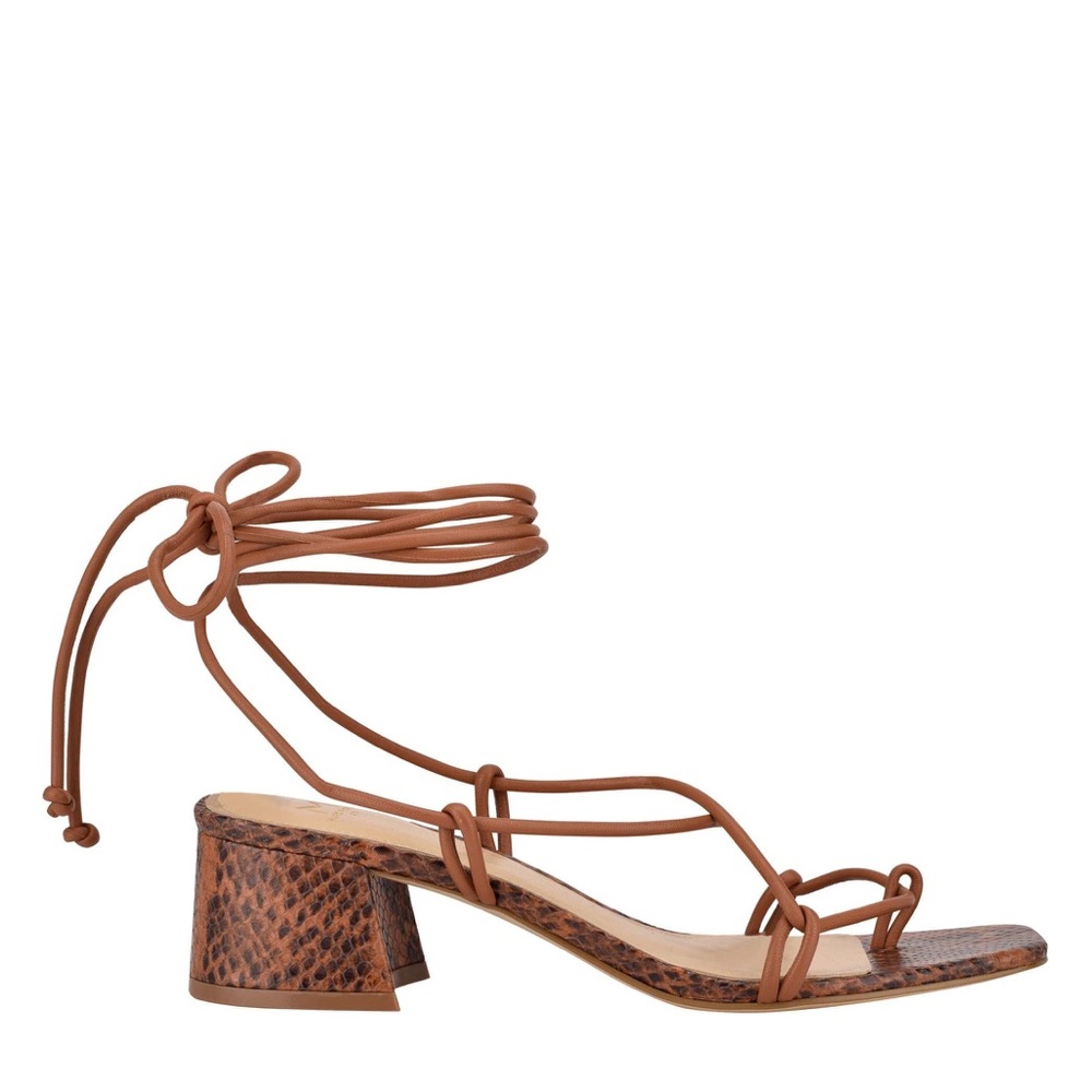 Marc Fisher Tan Snake Print Lace-Up Sandals
